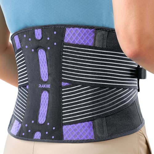 Image of Rakiie Slim Back Brace for Lower Back Pain Relief, Lightweight & Breathable Back Support Brace for Men Women, Ergonomic Light Lumbar Support for Everyday Wear, Purple S | Breathable Lightweight Design, Ergonomic Support, Relieves Lower Back Pain, Everyday Wear, Fits Men /Women, Purple, S