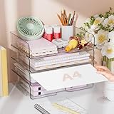 StowBin 4 Pack A4 Acrylic Document Tray – Stackable Letter Organiser, Transparent Premium Clear Filing Trays for Office, Home, School (Sturdy Design)