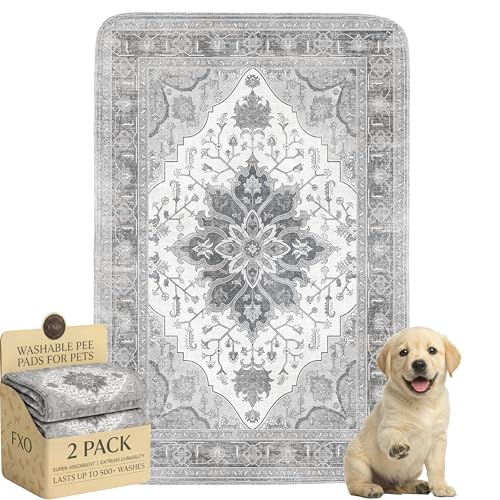 Image of Washable Pee Pads for Dogs,Great Urine Absorbent Reusable Puppy Training Pads,Waterproof,Leak-Proof & Non-Slip Potty Pads for Whelping,Crate,Playpen,Bed.(Gray Floral,24 inchx36 inch)