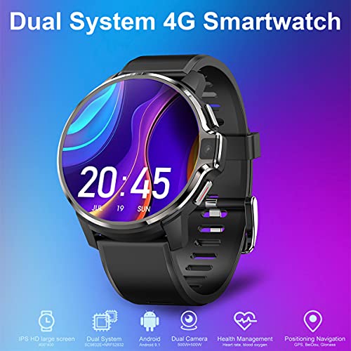Rainbuvvy Dm30 4G Smart Watch Dual System 1.6" Ips Large Screen 4Gb+64Gb 5.0Mp Dual Camera Android 9.1 Smartwatch 1050Mah Wifi Gps Face Id Heart Rate Monitor Watch (Black Rubber Strap, 1Gb+16Gb) #TOP1