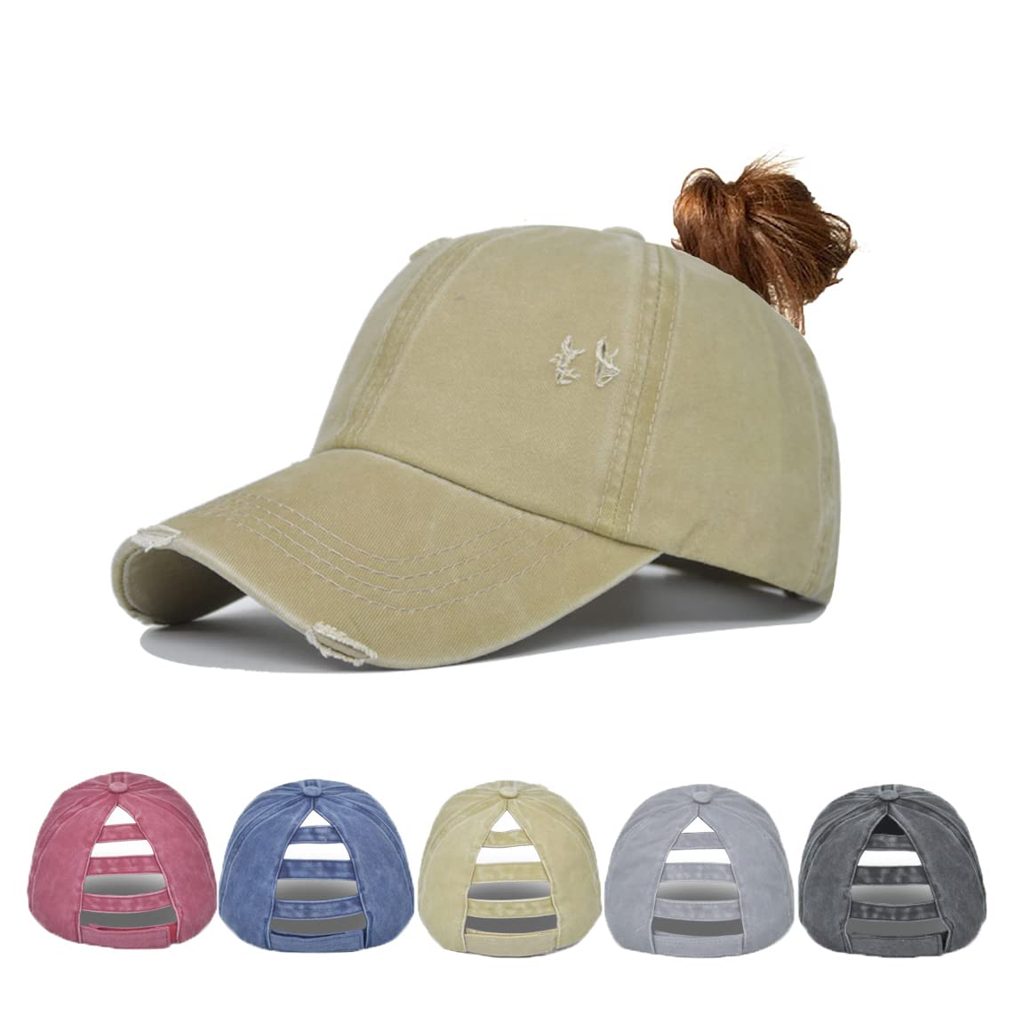 HIKAROAmazon Brand – HIKARO Unisex Washed Denim Baseball Cap High Ponytail Cap[All Season]