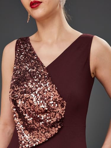 Image of Miss Chase Women's Halter Neck Sleeveless Solid Wide Leg Sequin Paneled Regular Length Jumpsuit
