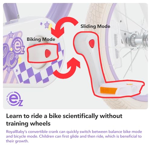 Image of RoyalBaby Girls Bike Belle EZ Kids Bike, Balance and Pedal Bicycle, 14 16 18 Inch Wheel for Age 3-8 Years Toddlers to Big Kids, Pink & Purple