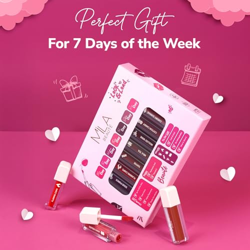 Image of Mila Beaute Set of 7 Non Transfer Mini Liquid Lipstick Gift Set I 12 Hrs Transfer proof I With Hyaluronic Acid I Perfect For Gifting, Special Occasion, Wedding, Travel Friendly Combo for Women I Gift Pack