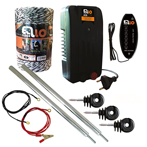 Ellofence Hobby Plus Kit de démarrage pour clôture de pâturage avec clôture de pâturage, tringles de clôture, piquet et isolateurs et testeur 230 V