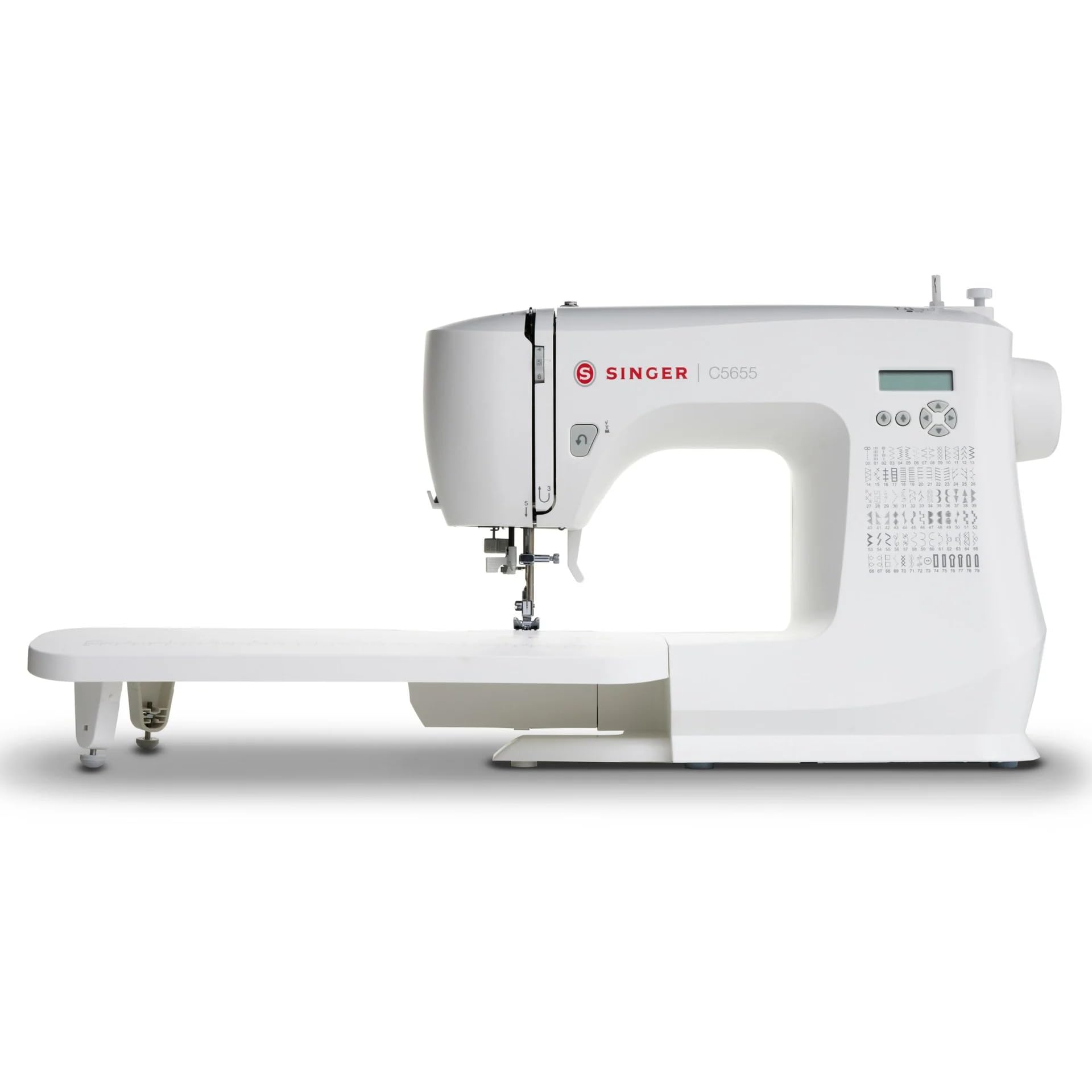 Máquina de Coser Electrónica Singer C5655, Mesa de Extensión y 8 Prensatelas | 80 Puntadas Decorativas, 6 Tipos de Ojales en 1 Paso, Pantalla LCD, Enhebrador Automático y Botón de Remate