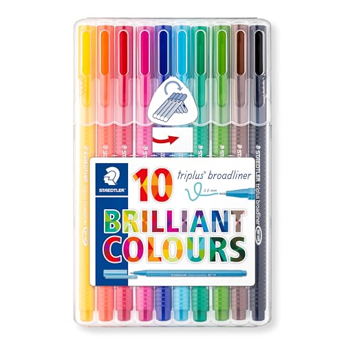 STAEDTLER Triplus Broadliner 338 - Assorted Colours (Pack of 10) - Broad-Tip Marking Pen