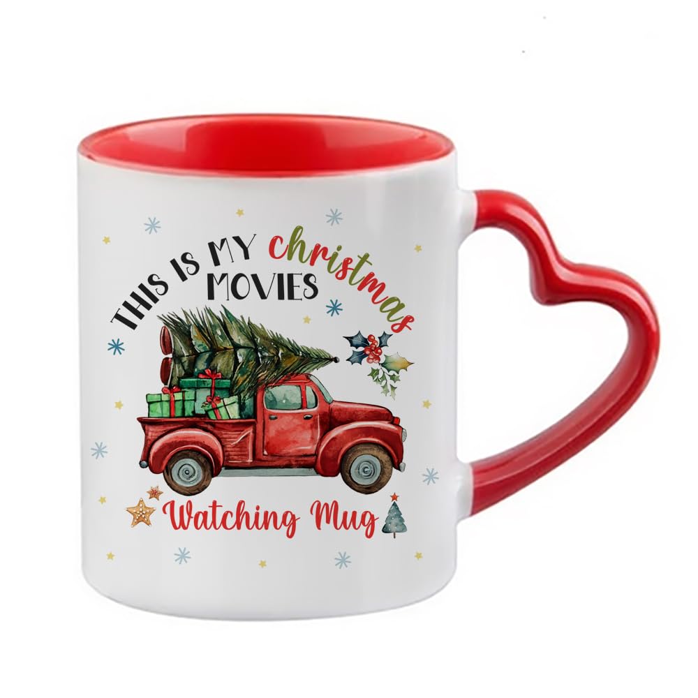 Getagift This is My Christmas Movie Watching Mug, with red Christmas Truck/Christmas Tree, Heart Handle Coffee, Tea Mug. (Red)