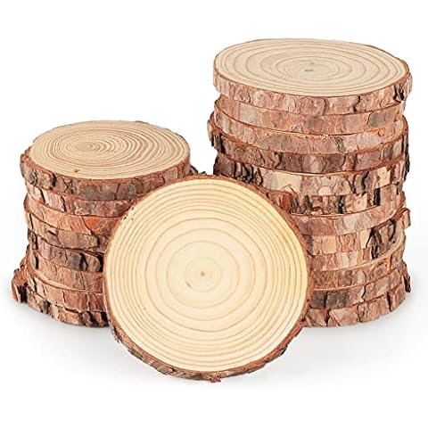 Homewit Holzscheiben 16 Stücke Holz Log Scheiben 9-10 cm Ungebohrte Holzkreise ohne Loch Runde Naturholz Baumscheiben Ca.10mm Dicke Cover