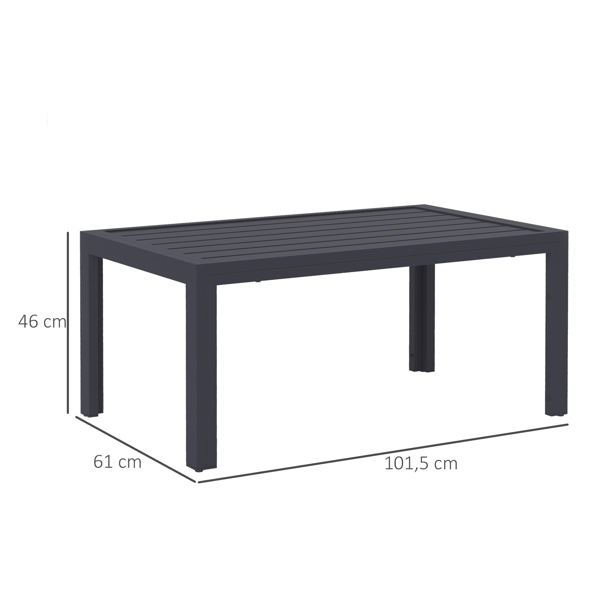 Outsunny Table Basse de Jardin Table d'appoint de Patio rectangulaire avec Cadre en Acier et Plateau à Lattes, pour extérieur, terrasse, Balcon, 101,5 x 61 x 46 cm, Gris