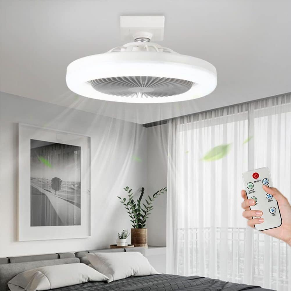 Pgttzpoly Ceiling Fan with Light & Remote Control, Smart Fan Light,Lighting Fan,Enclosed Ceiling Fan Dimmable 3 Speed, 3 Light Color LED Low Profile Ceiling Fan E27 LED Fan Lamp for Bedroom Kitchen