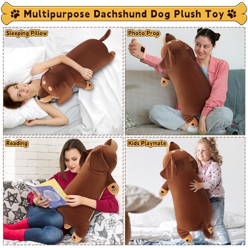 Image of 30'' Giant Dachshund Dog Plush Stuffed Animal- Weiner Dog Plush Pillow Plushies, Large Sleeping Dachshund Plush Toy, Cute Hugging Weiner Dog Stuffed Animal, Birthday Gifts for Kids Girls Boys