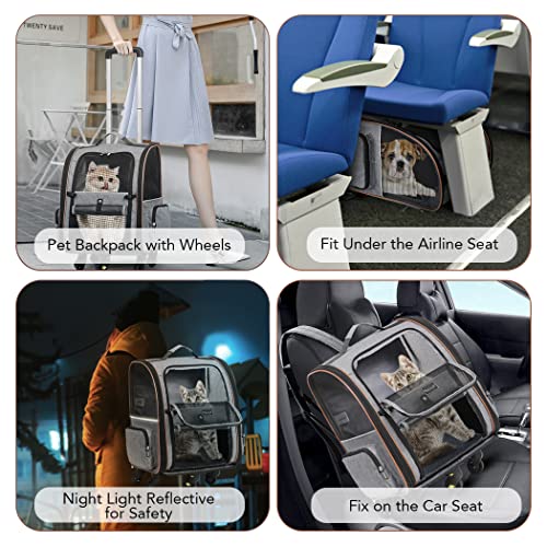 Lekespring Hunderucksack Katzenrucksack mit Trolley 2 in 1 bis 8 kg, Erweiterbar Katzenrucksack Große Transportbox für kleine Hunde und Katzen, Grau-L