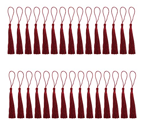 SlappyShirts 30 Pcs Handmade Sewing Tassels Bookmark Tassels with Cord Loop, Tassels for Keychain Earring Jewelry Making, Graduation, Clothing Sewing Tassels, DIY Craft Projectsï¼ˆWine Redï¼‰