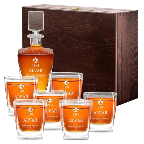 Maverton Whisky Dekanter 800 ml + 2/4 / 6er Whiskygläser Set mit Gravur - Whisky Karaffe mit...