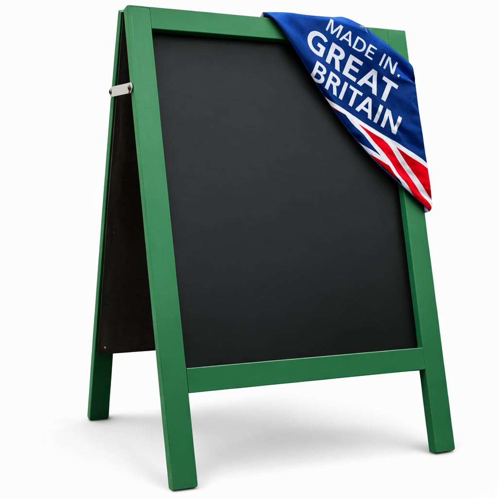 Chalkboard Pavement Sign – Large Vibrant Colour A-Board 100 x 60cm | Double-Sided Easy-Clean Panels for Liquid or Traditional Chalk | Waterproof, Portable & Durable (British Racing Green)