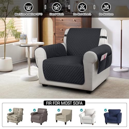 Image of TAOCOCO Sofa Slipcovers 1 Seater,Sofa Settee Covers with Storage Pockets,Non Slip Couch Covers,Washable Sofa Protector for Kids /Dogs /Pets(Black)