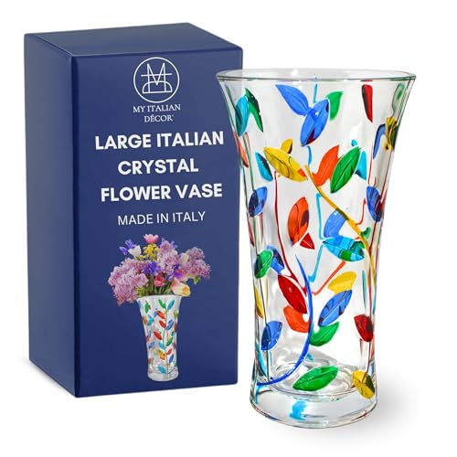 Large Flower Vase, Hand Painted Tree of Life Pattern - Made in Italy