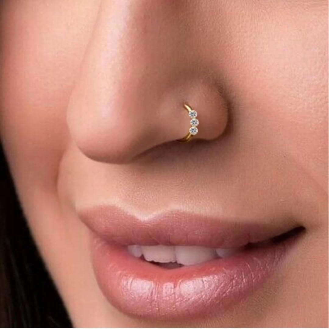 Tulipmash Gold-Plated, Rhodium Plated Brass, Metal, Alloy, Stone Nose Ring Gold-image-41