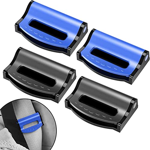 Zuzer 4pcs Clip de Cinturón de Seguridad,Clip para Cinturón de Coche Hebilla del Cinturón de Seguridad Negro Azul Ajustador de Cinturón de Seguridad Mejora la Comodidad Relaja los Hombros y El Cuello Cover