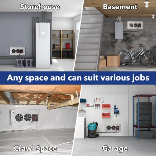 Abestorm Crawlspace Ventilation Fan With Humidistat, Basement Crawlspace Vent Fans With Dehumidistat & Freeze Protection Thermostat, Dual Air Vent Fan For Crawlspace/Basement/Kitchen (220 Cfm Airflow) #TOP4