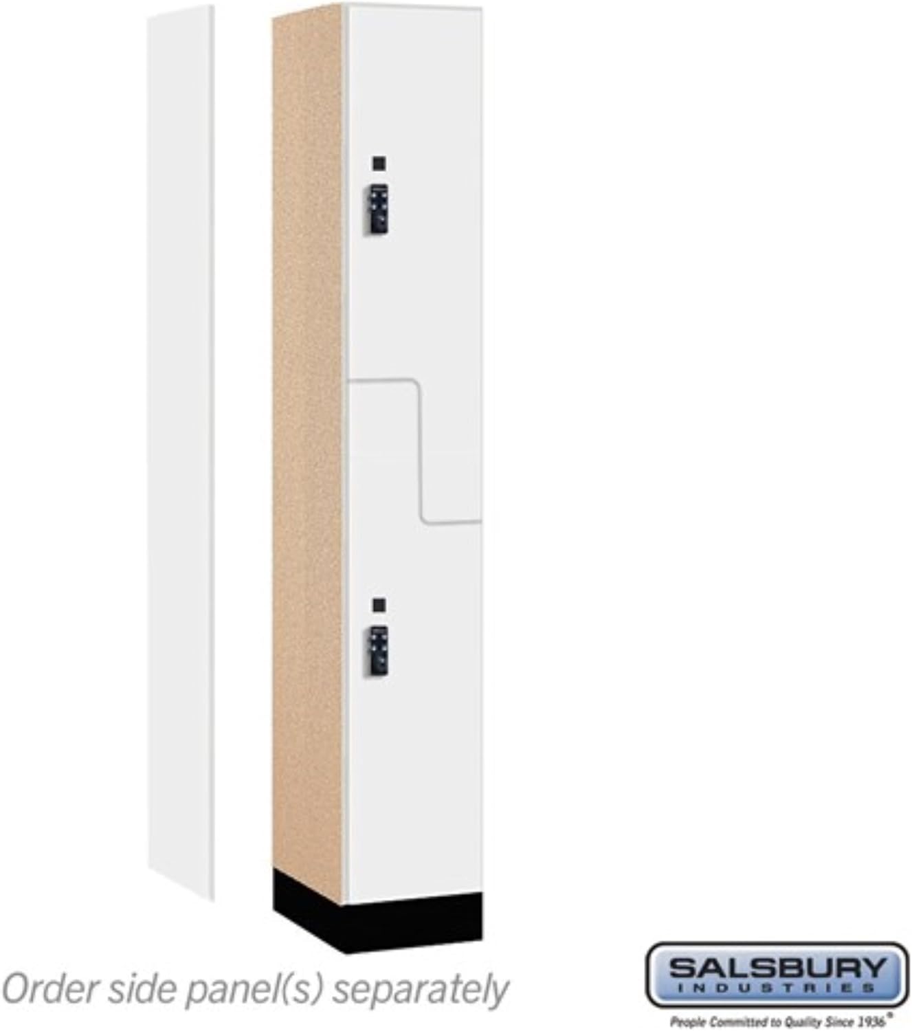 Salsbury Industries 12" Wide Premier Wood Locker-Double Tier 'S' Style-1 Wide-6 Feet High-18 Deep-Arctic White-Black Resettable Combination Locks