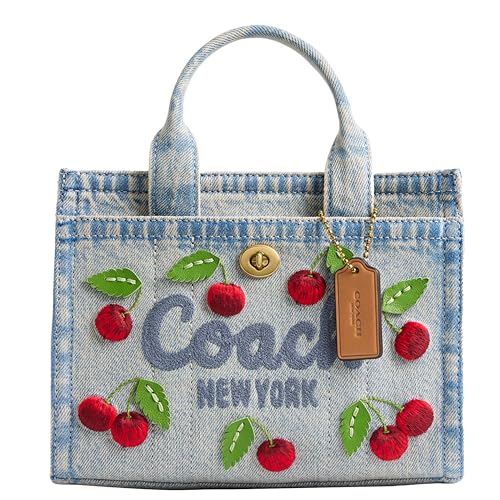 Embroidered Cherry Denim Cargo Tote 20