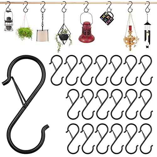 Abnaok S Hooks for Hanging, Heavy Duty Safety Buckle Design Metal Black S Hooks for Hanging Kitchenware, Pots, Pans, Plants, Clothes, Cups, Towels in Kitchen, Bathroom, Closet, Garden (10)