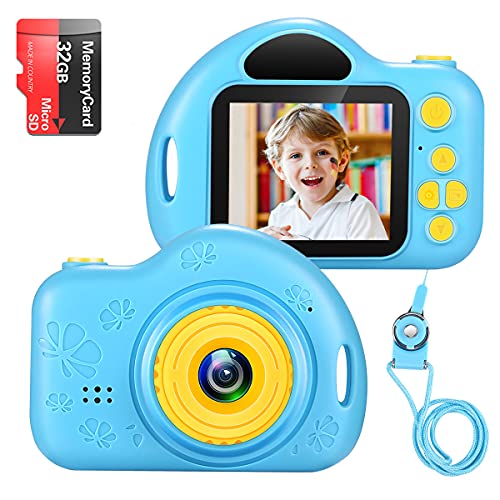 ishantech Kids Digital Camera Toys for Girls 1080 IPS 2 inch HD Girls Best Birthday Toys Mini Toddler Camera for 3 4 5 6 7 8 9 Year Old Boys with 32G SD Card (Blue)