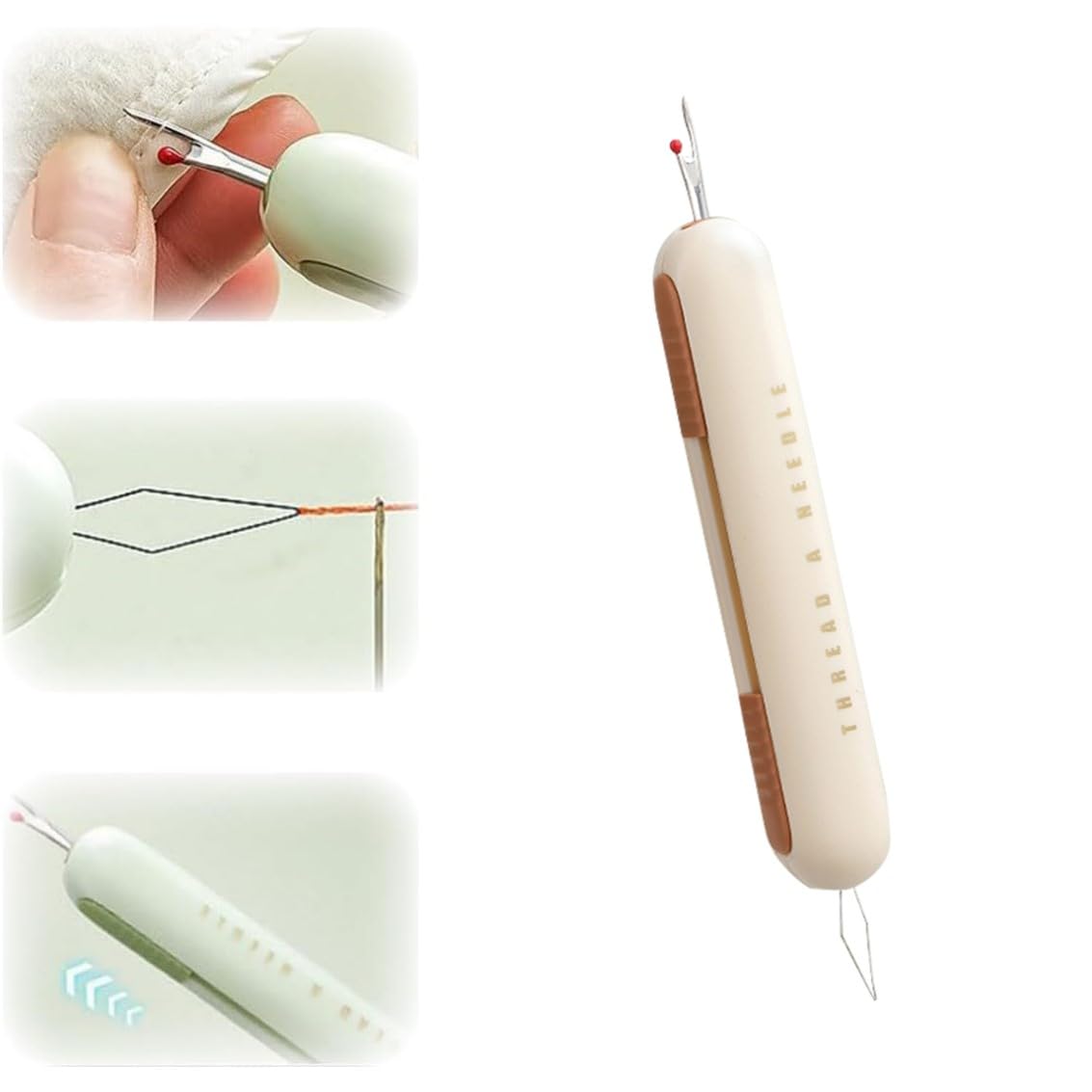 2 in 1 Needle Threader Seam Ripper for Hand Sewing, Manual Sewing Tools for Household Sewing Accessories for Art, for Needle Work Patterns and Sewing Clothes,Stretchable Sewing Tool (Light yellow)