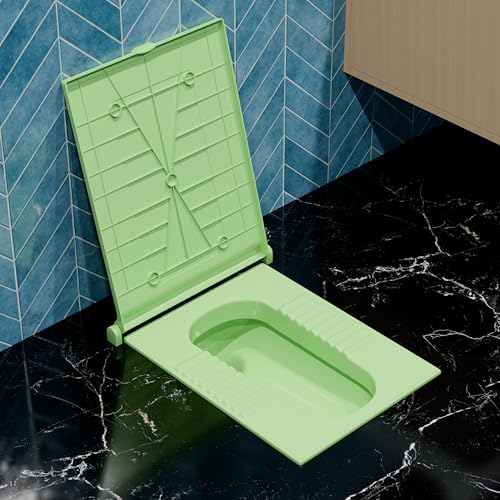 Image of LUXART Indian Square Toilet Cover 56L x 42W | 21 Inch Green Orissa Pan Toilet Seat Cover | PP Commode Lid with Easy Installation Kit | Green Finish | 2 Year Warranty