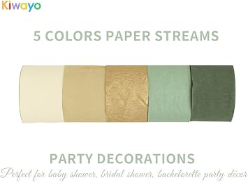 Birthday Decorations, Sage Green Gold Dark Olive Crepe Paper Party Streamers(5 Rolls) for Camp Bachelorette, Baby Shower, Bridal Shower Woodland Safari Boho Banner Decor Women Adults
