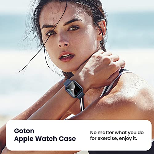 Image of 3 in 1 Goton Waterproof Hard Case for Apple Watch Screen Protector 45mm, 360 Slim Full Protective Tempered Glass Face Cover + Back Hard PC Bumper for iWatch Series 9 /8 /7, 45mm Blue