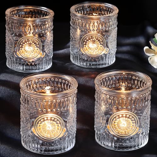 4PCS Clear Votive Candle Holders - Glass Tea Lights Candle Holder
