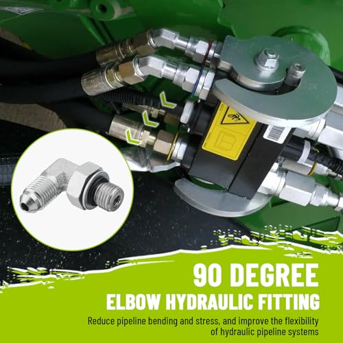 Image of 5 Pack 90 Degree Elbow Hydraulic Adapter Fittings: 1 /4 inch JIC 37 Male x #4 SAE /ORB Male, Hydraulic End Connectors with Protection Cover - 6801-04-04