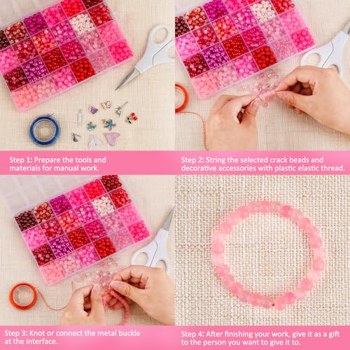 Image of XSEINO About 1200PCS 6mm Glass Beads Bracelet Making Kit,24 Assorted Red and Pink Series Colorful Crystal Beads for Bracelet and Jewelry Making and DIY Crafts,Friendship Bracelets