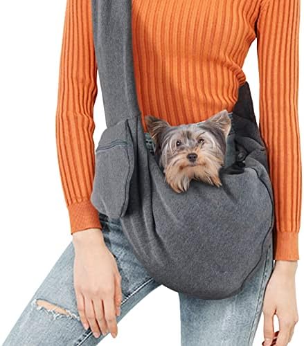 Comfy Adjustable Dog & Cat Carrier Sling, Hand Free Sling with Bag Breathable Soft Knit with Front Pocket, Suitable for Puppy, Small Dogs, and Cats for Outdoor Travel