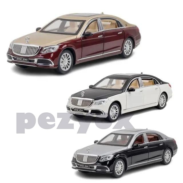 Image of Mercedes Benz Maybach S600 1:24 Big Size Diecast Scale Model Alloy Metal Pull Back Toy car for Kids with Openable Doors & Light, Music Toy Vehicle for Kids (Black+White)