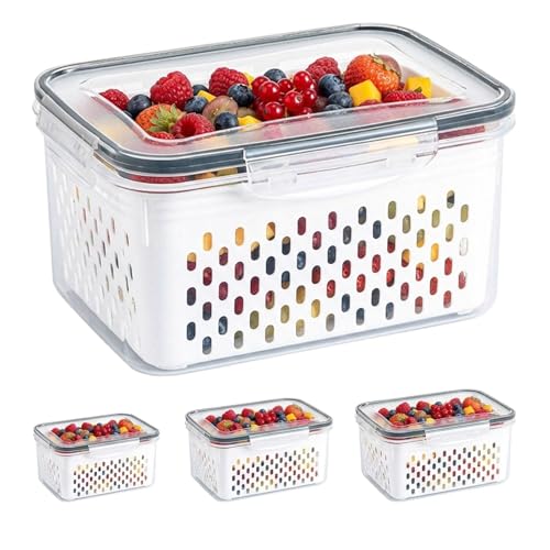 Household Transparent Plastic Food Storage Box-Including Drain Basket, Watermelon Container with Drainage, Suitable for Holding Various Fruits and Vegetables (1 PCS Large)