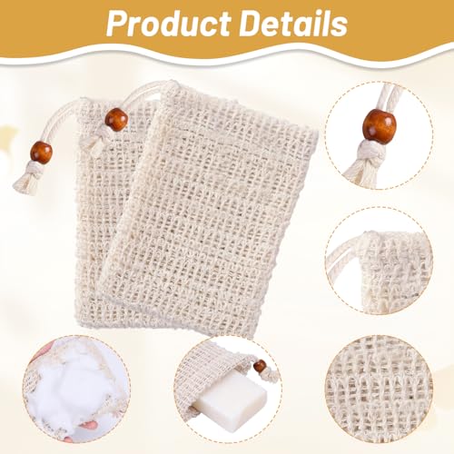 2 x Sisal Soap Bags for Shower, Natural Sisal Exfoliating Soap Bags for Foaming with Drawstring for Drying Soaps and Exfoliation — view 4
