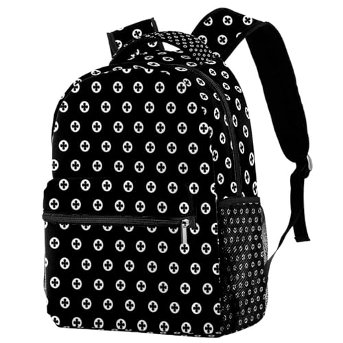 Sac à dos d'école pour femmes au motif pois noirs et blancs et finitions soignées