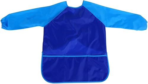 Delantal de manga larga impermeable para niños, para dibujo, pintura, cocina, manualidades, bata de arte (color azul), Azul
