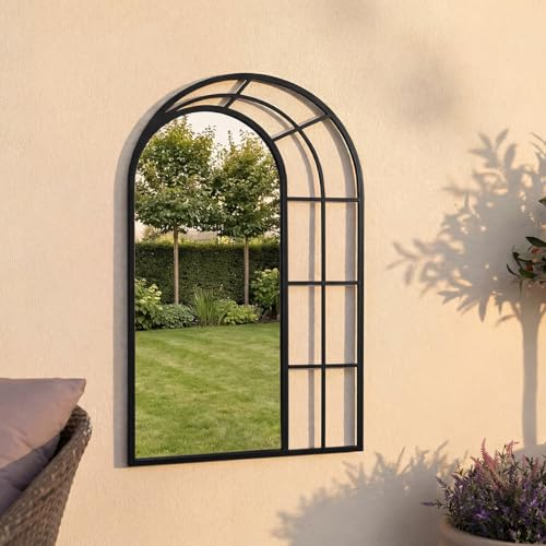 CHARLES BENTLEY Miroir Arche Paris Noir, Mural, incassable, résistant aux intempéries, décoration Jardin ou intérieur, Cadre Aluminium et Fer (95x60x2.5cm)