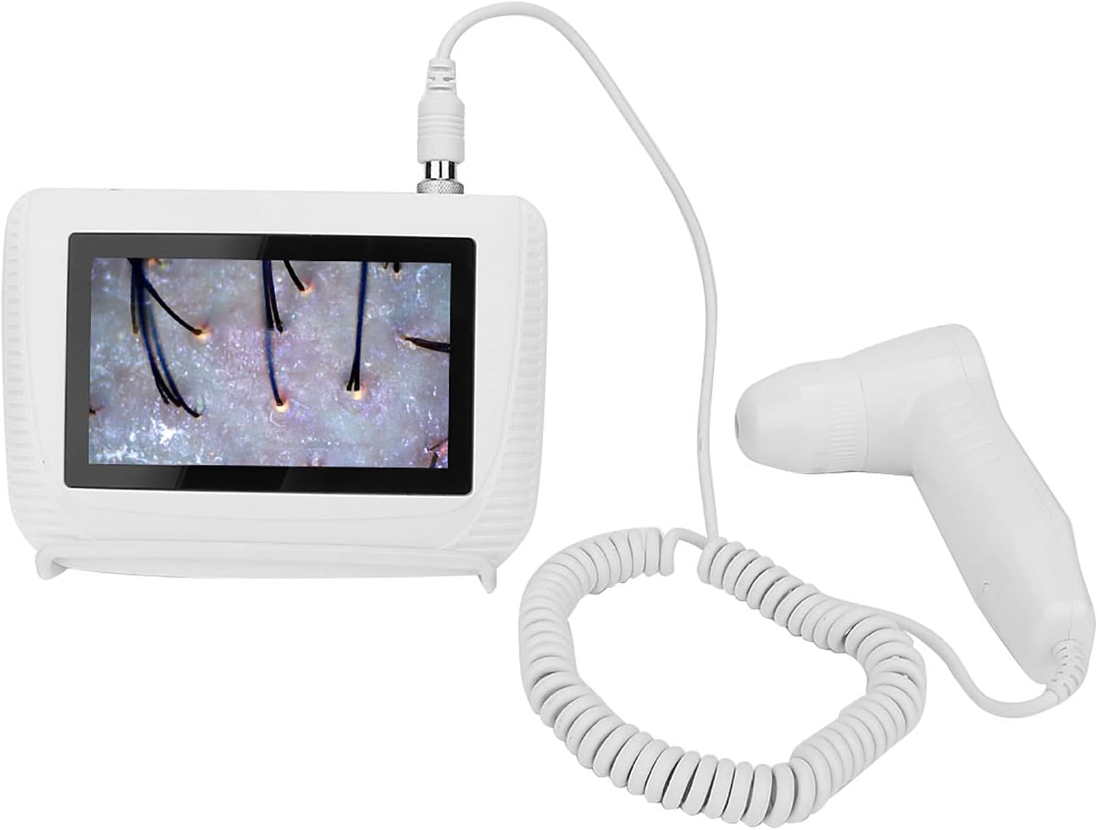 Sorandy Skin Diagnosis Hair Analyzer, 5 Inch Rechargeable Scalp Hair Follicle Oil Moisture Magnifying Detector Analyzer Skin Pigment Tester Analyser Machine 100‑240V (UK Plug)