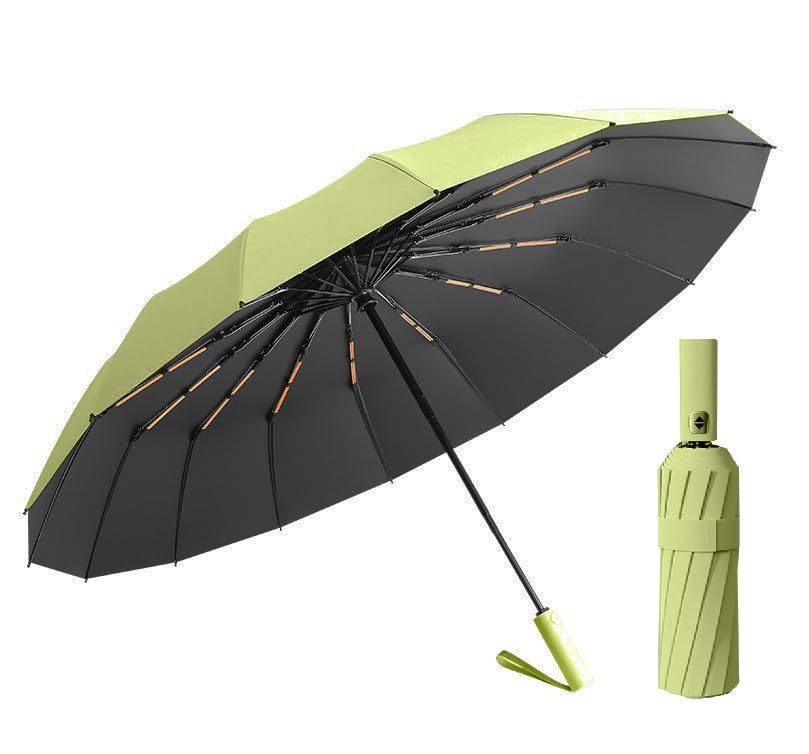 AlexvyanGreen 12 Ribs Car Large Travel Auto Open/Close Umbrella Windproof for Rain & Sun UV Protection, Strong Umbrella for Men & Women, Wind Resistant, Portable Folding Umbrellas for Backpack