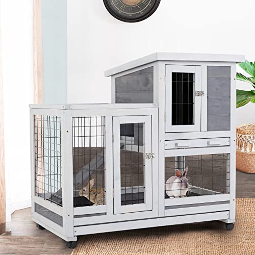 PayLessHere Rabbit Hutch Indoor and Outdoor Rabbit Cage 37 Inch Wide Wooden Hutch House Guinea Pig Cage with Wheels Rolling Large Hutch Cage by PayLessHere - Image 2