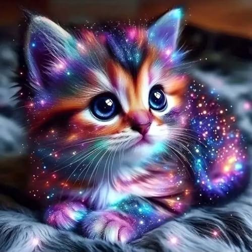 Diamond Painting Gatto Animale 5D DIY Kit Completo con Tela e Diamanti Rotondi per Adulti, Pittura Diamante con Strass Colorati, Ricamo Creativo Fai da Te per Decorazione Parete Casa,30x30 cm