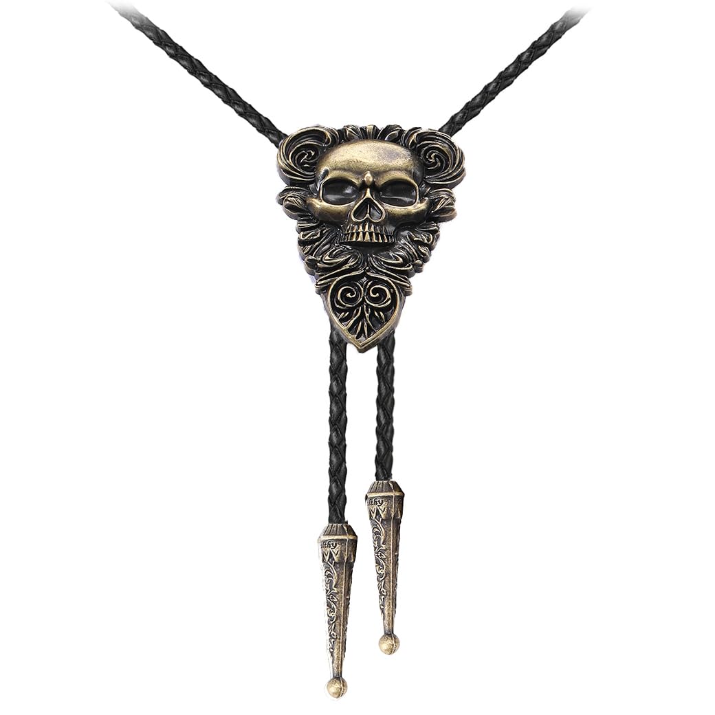 Joxevyia Bolo Tie for Men Vintage Cow Skull Leather Rope Western Cowboy Necktie Vintage Bola Tie Gift for Him