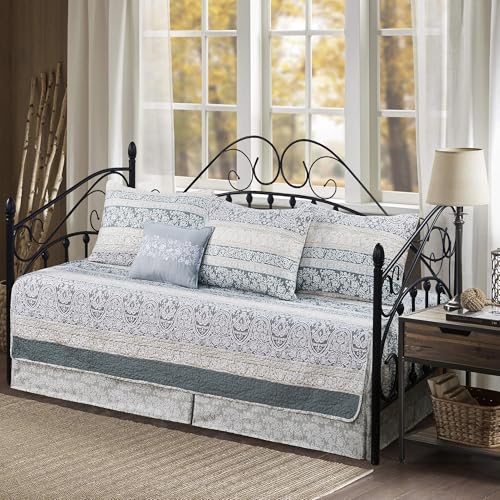 BYTIDE 6 Piece Reversible Microfiber Bohemian Printed Daybed Cover Set, All Season Luxury Bedding with Bedskirt, Matching Shams, Decorative Pillow, 75