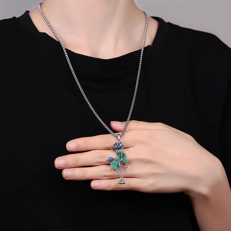 Image of 925 Sterling Silver Lotus Necklace For Women - 14K Gold Filled Lotus Flower Original Pendant Necklaces Lotus Leaf Necklace, Lotus Flower Pendant Necklace, Lotus Flower Necklace